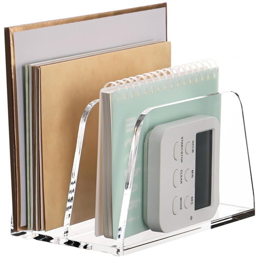 SANRUI 3 Compartments Mail Organizer Letter Holder for Desk ,Vertical Letter Holder,File Sorter Acrylic Desk Organizer Office Supplies,Clear