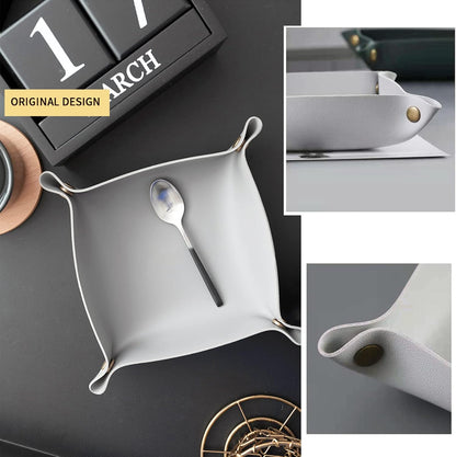 Leather Valet Tray, Small Catchall Tray, Desktop Storage Organizer, EDC Dump Tray for Key, Phone, Jewelry, Wallet, Coin, Watch (Khaki-S)