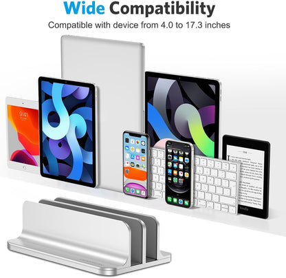 OMOTON Vertical Laptop Stand [Updated 3-Slots Version], Desktop Aluminum Mac Book Stand with Adjustable Dock Size, Fits All Mac Book, Chrome Book and Gaming Laptops (Up to 17.3 inch), Starlight