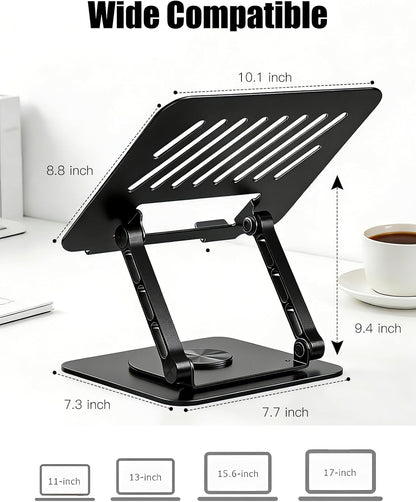 Adjustable Computer Stand with 360 Rotating Base, Ergonimic Foldable Laptop Riser for Desk Compatible with MacBook Pro/Air Notebook up to 16 Inches, Silver