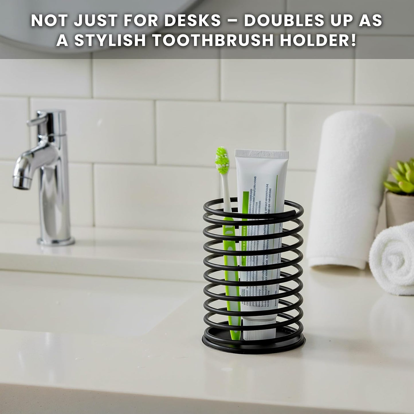 Black Pen Holder for Desk | 3 Compartment Organizer Desk for Pen, Pecils, Makeup Brushes, Tooth Brushes | Cute Pencil Cup Desk Organizers and Accessories for Office, Home, Classroom, Teacher Desks