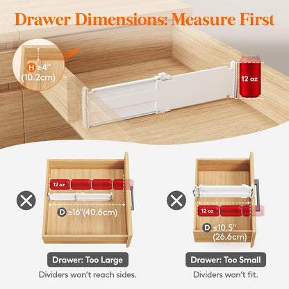 Lifewit Drawer Dividers for Clothes, 3.2" Tall 10.5"-16.5" Expandable Dresser Drawer Organizers, Adjustable White Plastic Separators for Kitchen, Cabinet, Nursery, Socks & Underwear Storage, 4 Pack