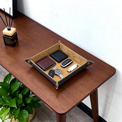 Valet Tray 5.5" Square Desktop Storage Organizer - Catch All Tray for Men & Women, Nightstand/Entryway/Desk/Dresser Top | Jewelry & EDC Holder for Watches, Keys, Wallet, Coins, Glasses