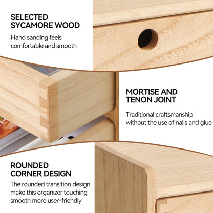 KIRIGEN Wooden Desktop Organizer Paper Storage Letter Tray File Sorter - Desk Rack Magazine File Dividers Holders for Home Office Accessories Wood Desk Cabinet with 3 Layer Trays Natural(3KWJG-NA)