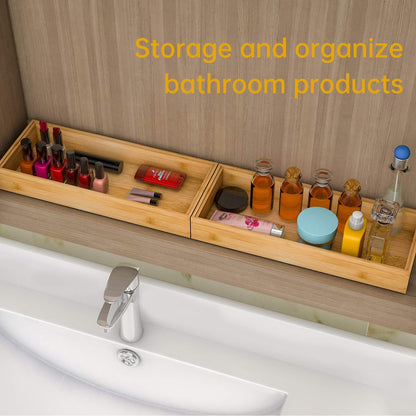 Bamboo Kitchen Drawer Organizer,Stackable Silverware Tray Utensil Organizer Cutlery Holder for Kitchen,Wooden Storage Box for Bathroom, Multi-Use Drawer Organizer for Office,Makeup(12x6x2.5 inch）