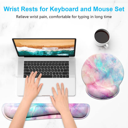 Dapesuom Keyboard Wrist Rest and Mouse Pad with Wrist Support, Cute Memory Foam Cushion for Keyboard and Mouse Set, Ergonomic Desktop Pad Rests with Non Slip Base for Easy Typing & Pain Relief, Pink