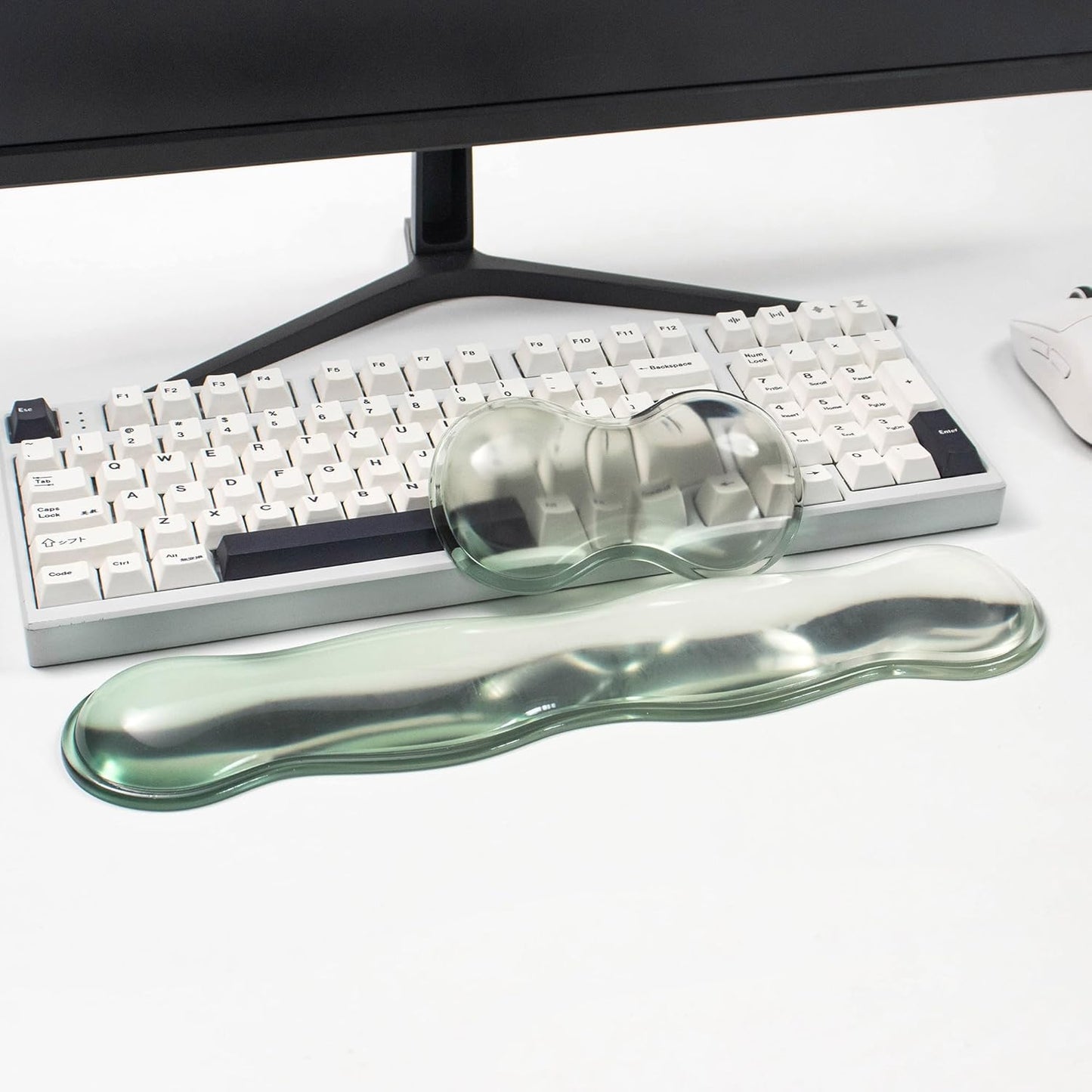 Ergonomic Gel Keyboard and Mouse Wrist Rest Set – Clear Wrist Rest for Computer Keyboard 60%/68%/75%, Comfort & Support for Typing and Gaming (Grey Purple)
