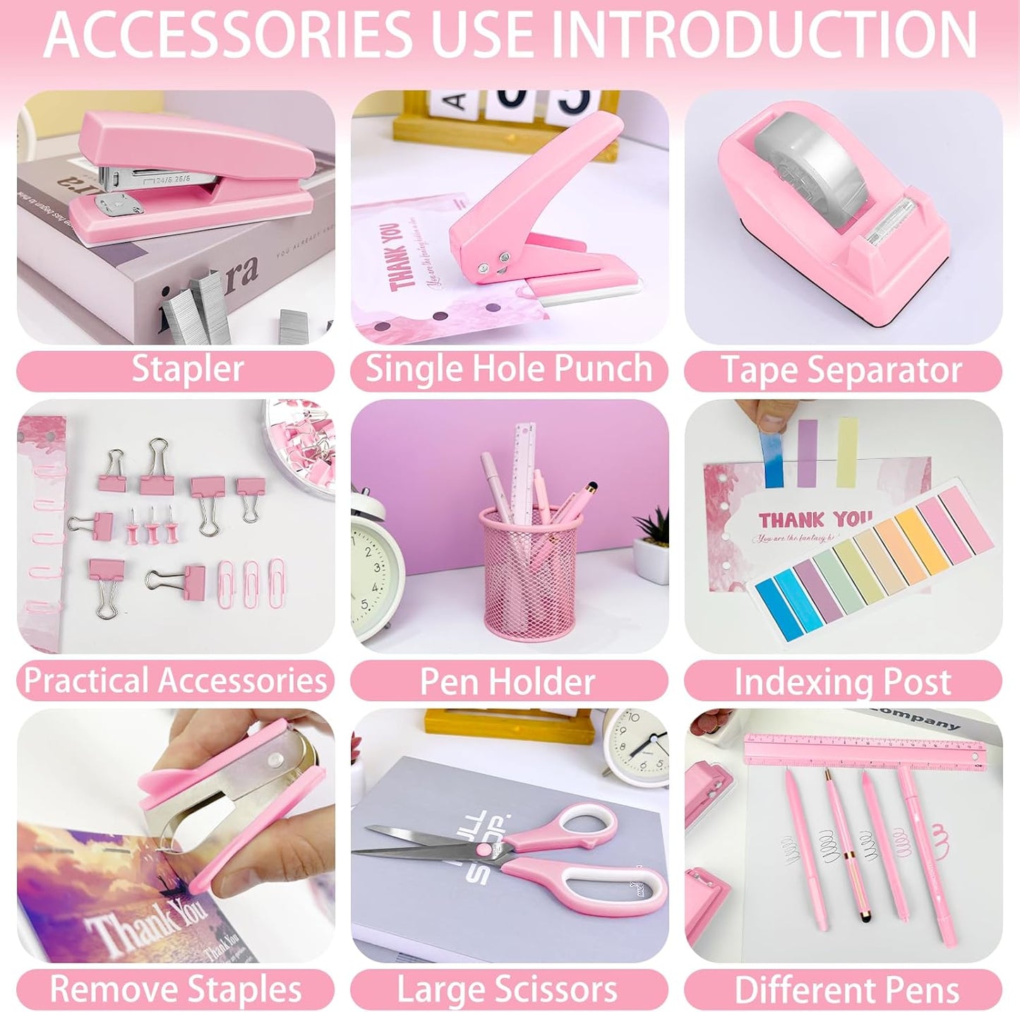 Purple Desk Accessories, 17Pcs Purple Office Supplies Set with Stapler, Mesh Desk Organizer, Tape Dispenser, Staple Remover, Pen Holder, Clips, Pens, Ruler, for Office Home School Women Students Gift
