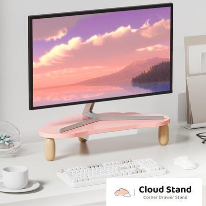 AFOOYO Monitor Stand Riser,Cloud Shape Wood Computer Monitor Stand, 16.5IN Monitor Stand Riser, Multi-Purpose Desktop Organizer Riser for Computer,Laptop,Printer,TV,Pink