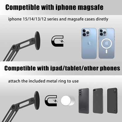 Magnetic Phone Stand for Desk, Heightened & Adjustable & Foldable Metal Magnetic Phone Holder Stand for Desk/Office/Home, Compatible with iPhone 12-17All Series/Mag Safe Case (Black