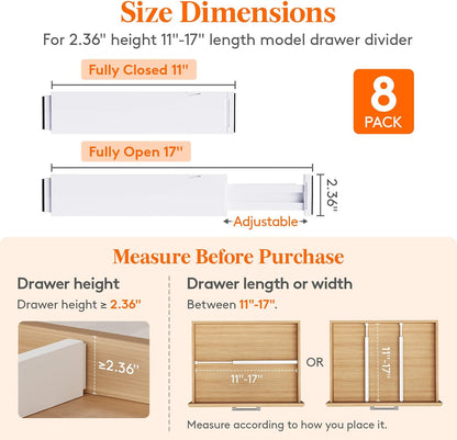 Lifewit 5 Pack 4" High Drawer Dividers 28-43.5cm/11-17" Adjustable Drawer Organizer for Clothes/Utensils, Expandable Drawer Separator in Dresser/Kitchen/Bedroom/Office Organization & Storage White
