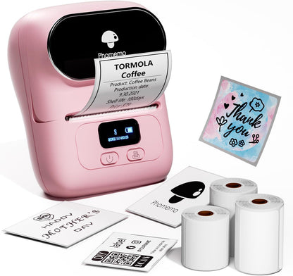 Phomemo M110 Label Makers - Barcode Label Printer Bluetooth Label Maker Portable Thermal Printer for Small Business, Address, Barcode, Logo, Clothing, Mailing, Sticker Printers for Phone & PC, Black