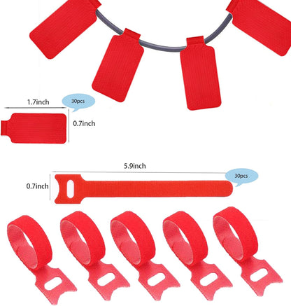 60 Pieces Cable Labels & Reusable Hook and Loop Fastening Ties Set - 30 Pieces Cord or Wire Labels & 30 Pieces Labels for Electronic Cords, Home & Office Cord Management