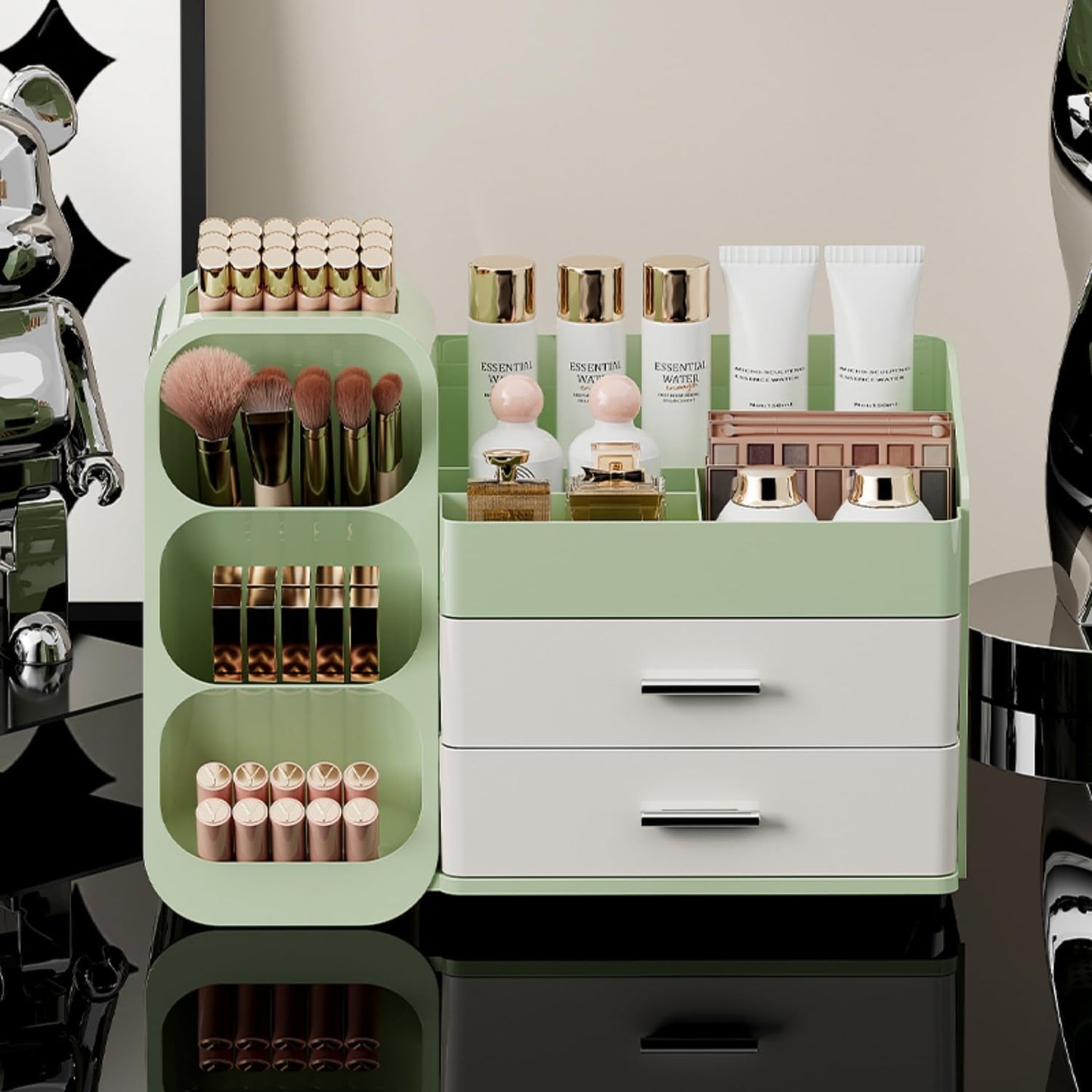 Booklov Makeup Organizer for Vanity, Countertop Cosmetic Display Case with Clear Acrylic Drawers, Bathroom Counter Beauty Caddy, Cute Table Storage Holder for Skincare, Brush Lipsticks, Crystal White