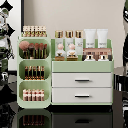 Booklov Makeup Organizer for Vanity, Countertop Cosmetic Display Case with Clear Acrylic Drawers, Bathroom Counter Beauty Caddy, Cute Table Storage Holder for Skincare, Brush Lipsticks, Crystal White