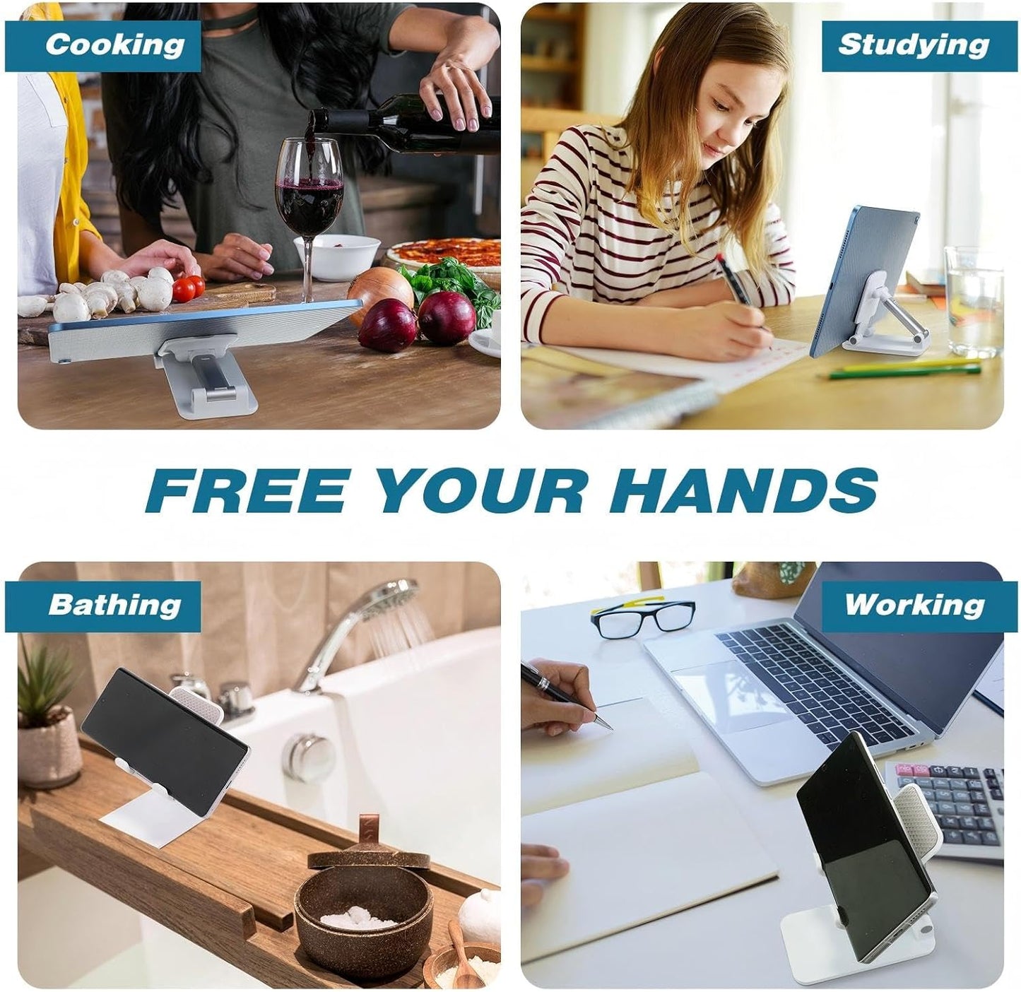 Wonderjune 12 Pcs Cell Phone Stand for Desk Phone Holder Stand Foldable Angle Height Adjustable Portable Holder Tablet for Office Travel Photography (White)