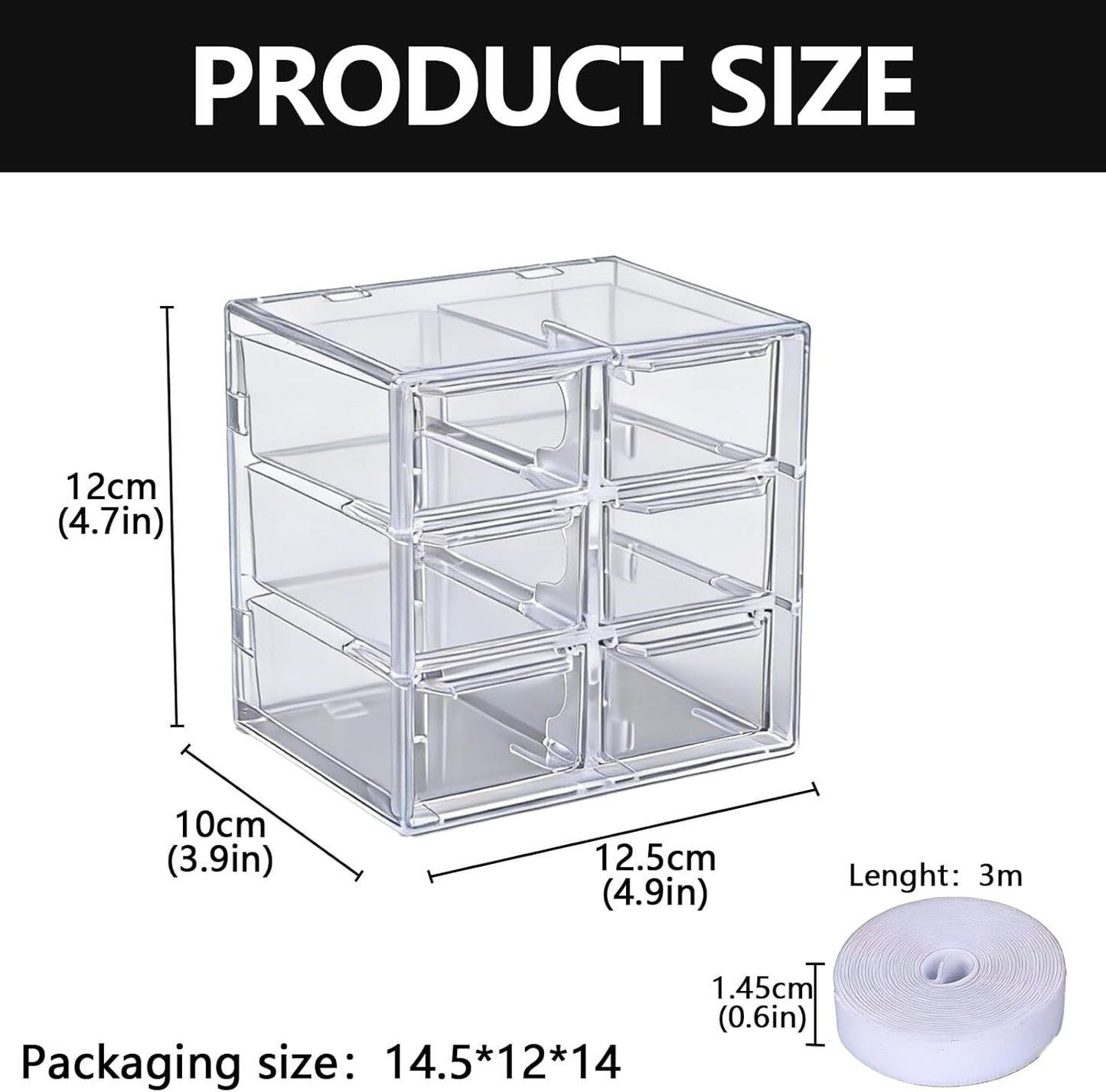 Cable Management Box 3 Layer 6 Compartment PP Material Cable Organizers for Desk Clear Cord Organizer with 118in Hook and Loop Tape Charger Organizer Electronics Travel Case for Home Office