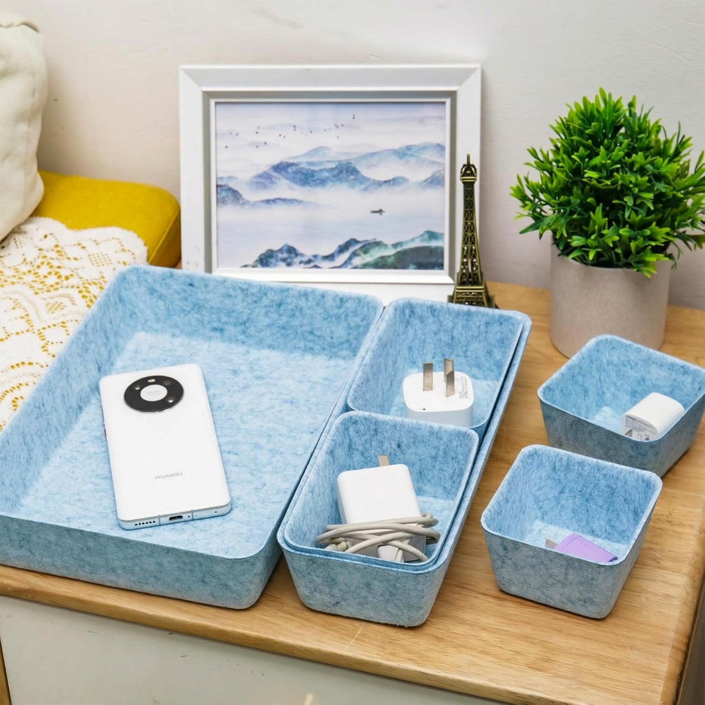 Desk Drawer Organizer Bins, 8pcs Felt Shallow Bathroom Storage Trays, Office Accessories & Workspace Organizers Jewelry & Makeup Boxes Containers(Black)