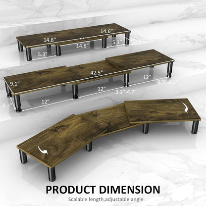 AX Waber Dual Monitor Riser - Adjustable Length & Angle, Wooden Stand for 2 Monitors with Storage
