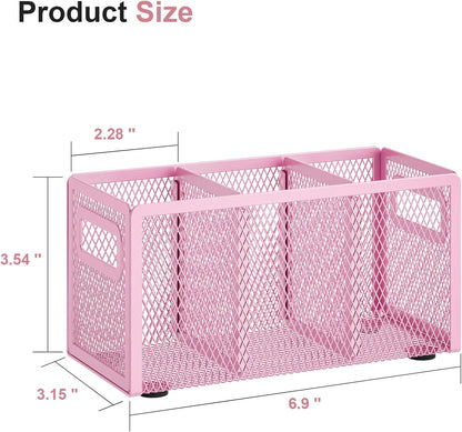 Marbrasse Mesh Pen Holder for Desk,Pencil Holder Desk Organizer 3 Adjustable Compartments,Pencil Cup with Handle Perfect for Classroom, Office, Home,Makeup,Art (Black)
