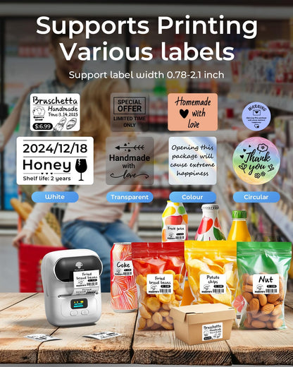 Phomemo M110 Label Makers - Barcode Label Printer Bluetooth Label Maker Portable Thermal Printer for Small Business, Address, Barcode, Logo, Clothing, Mailing, Sticker Printers for Phone & PC, Black