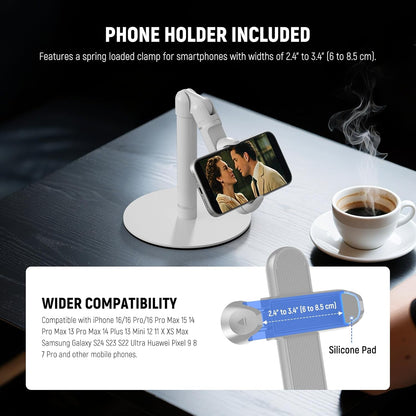 NEEWER Basics Cell Phone Stand for Desk, Adjustable Phone Holder Clamp with Weighted Metal Base, Office Table Phone Mount Compatible with iPhone 16 15 Pro Max Plus Samsung for Video Recording, ST006