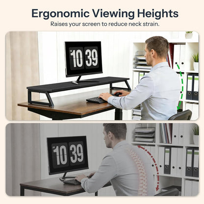 HOOBRO Dual Monitor Stand Riser, 39 Inch Large Computer Monitor Stand for 2 Monitors, Computer Monitor Riser, Desk Shelf Organizer for Office Desk, Accessories, Black BB121CJ01