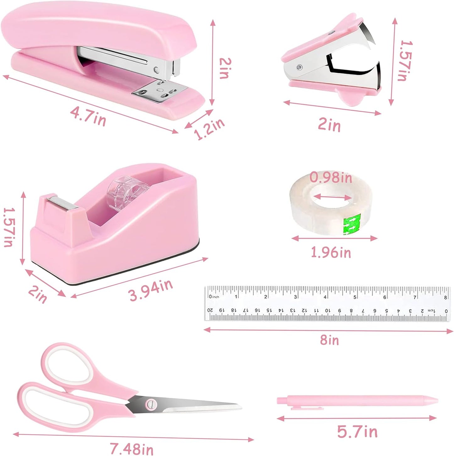 Gold Desk Accessories, Office Desk Organizers and Accessories 360°Pen Holder Acrylic Stapler Set, Phone Holder, Ballpoint Pen, Scissor, Binder Clips, Ruler, Transparent Glue, Sticky Note and Staples.