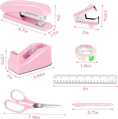 Gold Desk Accessories, Office Desk Organizers and Accessories 360°Pen Holder Acrylic Stapler Set, Phone Holder, Ballpoint Pen, Scissor, Binder Clips, Ruler, Transparent Glue, Sticky Note and Staples.