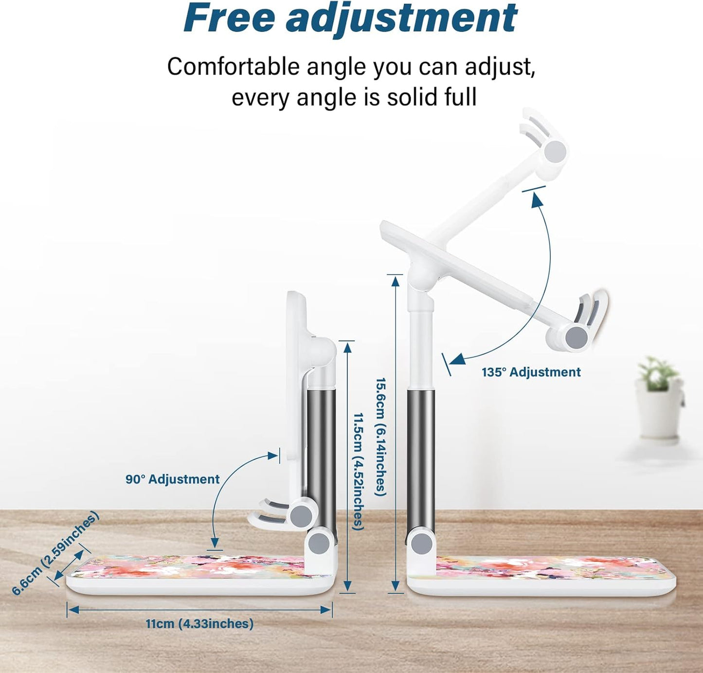 Desk Cell Phone Stand - Adjustable Angle-iPad Holder, Universal Compatible Phone Holder for Desk