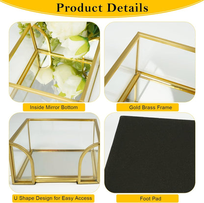 Sticky Note Holder,Glass Post It Note Dispenser with Pen Slot,Gold 3 x 3 Inch Post It Note Holder for Desk,Stylish Sticky Note Dispenser for Home Office Desk