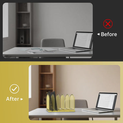 SUPEASY File Organizer for Desk, 5-Section Mesh Desk Organizer, Vertical File Holder Desktop Organizer File Sorter, File Folder Holder for Office Supplies, Black