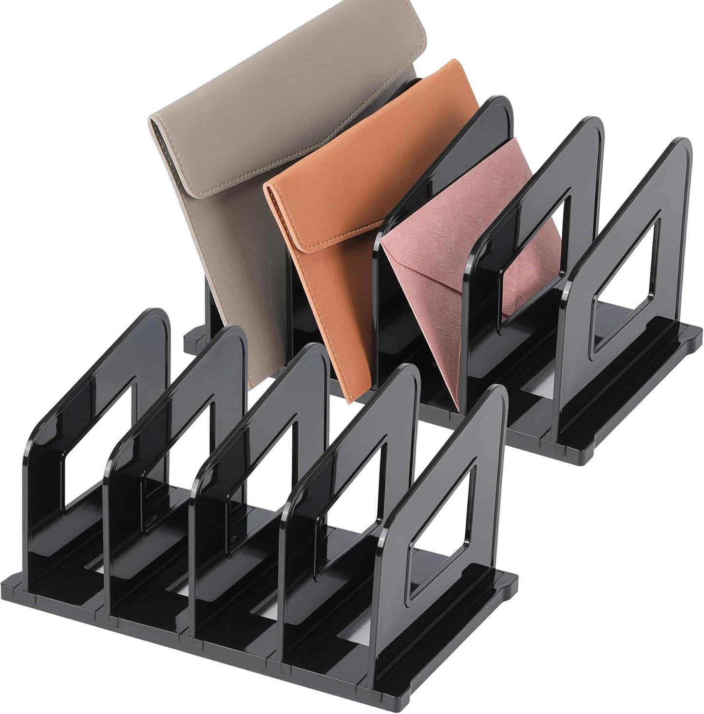 LALOBLUE File Organizer, Acrylic File Folder Organizer File Sorter, Plastic Vertical Book Dividers for Magazine Mail Letter Paper, Desktop Organizers for Office, Classroom & Home(4 Sections, 2 Pack)
