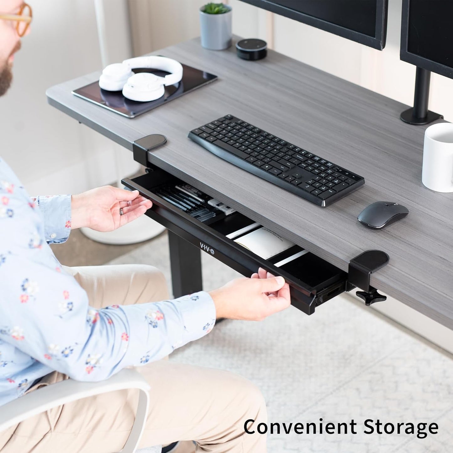 VIVO 22 inch Clamp-on Sliding Pull-Out Under Table Drawer for Office Desk, Shallow Storage Organizer for Sit Stand Workstation, Black, DESK-DR22L
