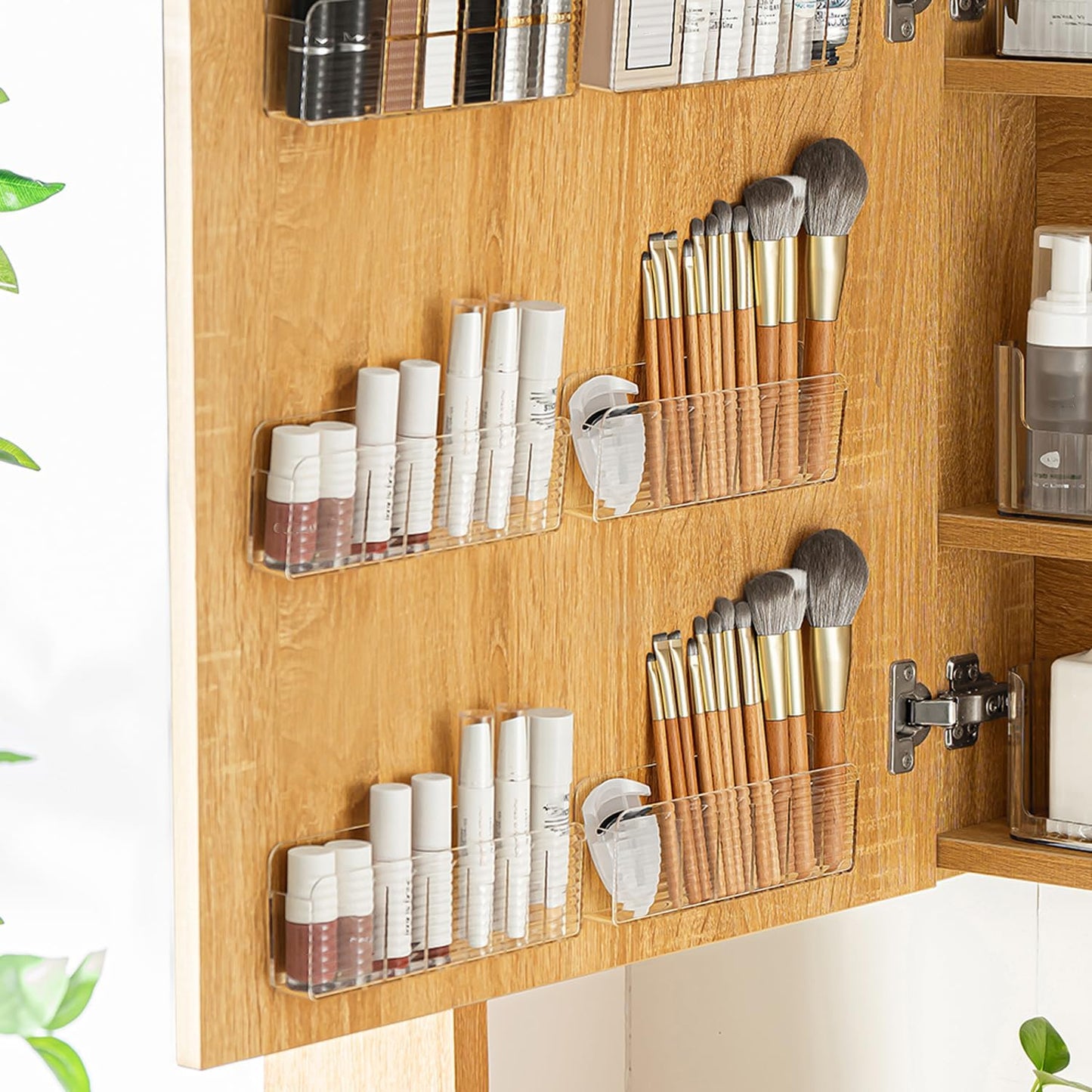 MORNITE Bathroom Medicine Cabinet Organizer Set, Narrow Compact Makeup Shelves Holder for Lipstick, Cosmetic, 2 Pcs Trays for Cabinet Door Wall, Vanity - Clear