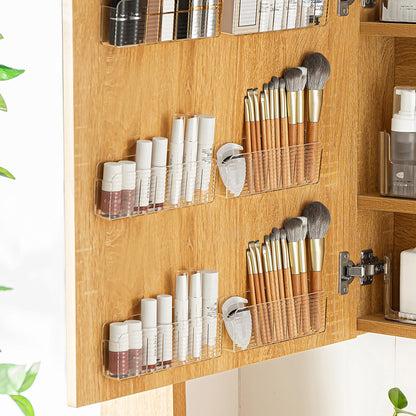 MORNITE Bathroom Medicine Cabinet Organizer Set, Narrow Compact Makeup Shelves Holder for Lipstick, Cosmetic, 2 Pcs Trays for Cabinet Door Wall, Vanity - Clear