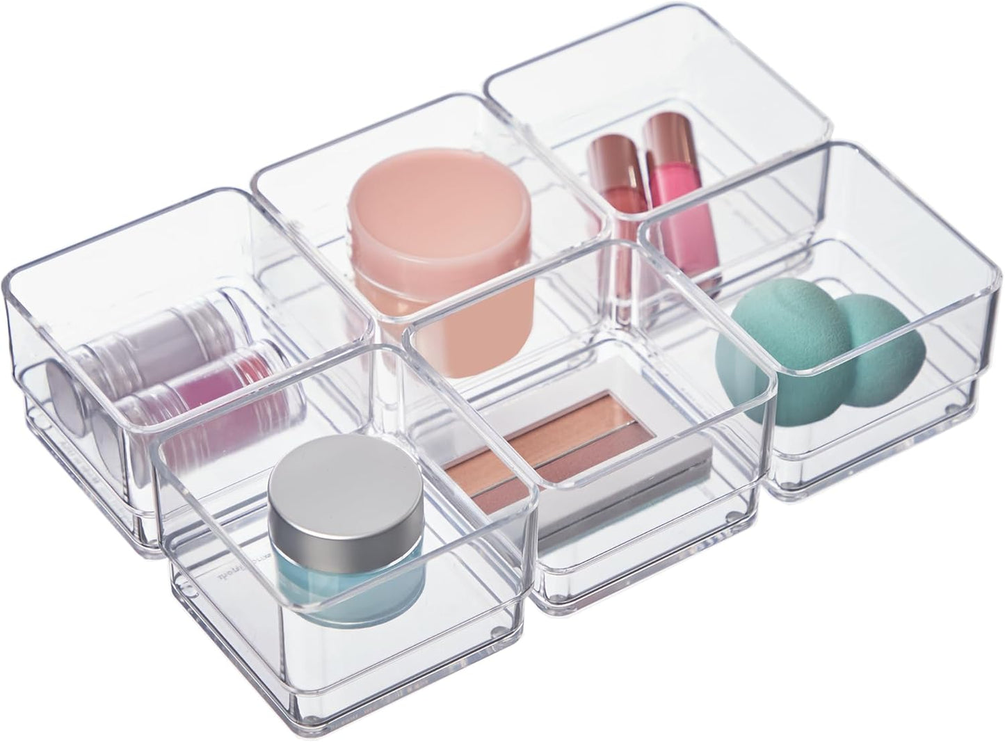 STORi SimpleSort 6-Piece Stackable Clear Drawer Organizer Set | 12" x 3" x 2" Rectangle Trays | Narrow Makeup Vanity Storage Bins and Office Desk Drawer Dividers | Made in USA