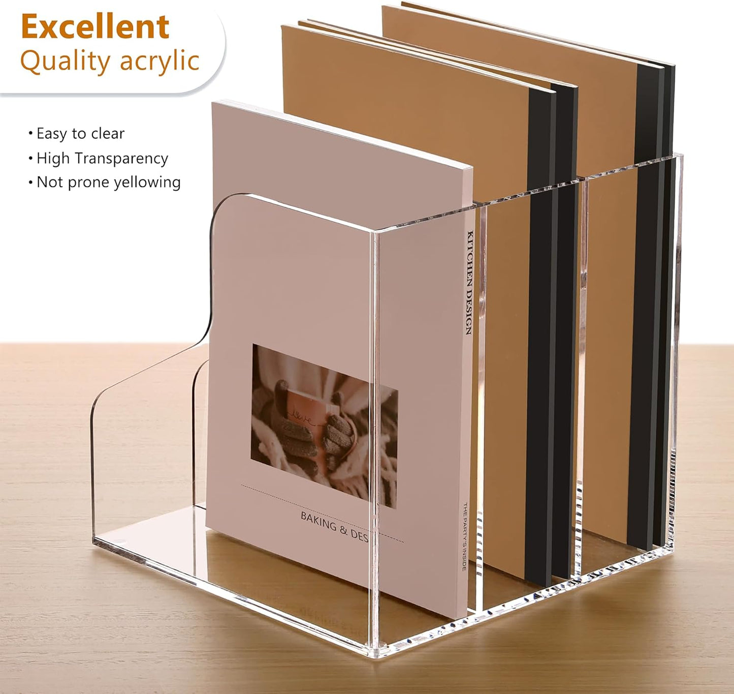 SANRUI Acrylic File Organizer, Clear Desk Organizer and Storage Bins Holding for Folders, Binders, Notebooks, Envelopes, Multi-purpose Magazine File Organizer for Home Office, 2 Pack