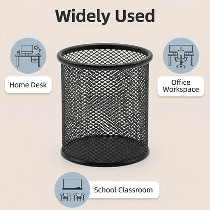 Pen Holder Pencil Holder Mesh Metal Pen Cup Holder Pencil Cup Holder for Desk Office Home Pen Organizer Black, 6 Pack