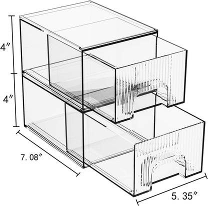 ZHIAI 8 Pack Clear Stackable Storage Drawer, Acrylic Drawer, Cosmetic Organizer, Plastic Organizer for Dresser, Under, Kitchen Cabinet, Pantry, Home Organization and Storage