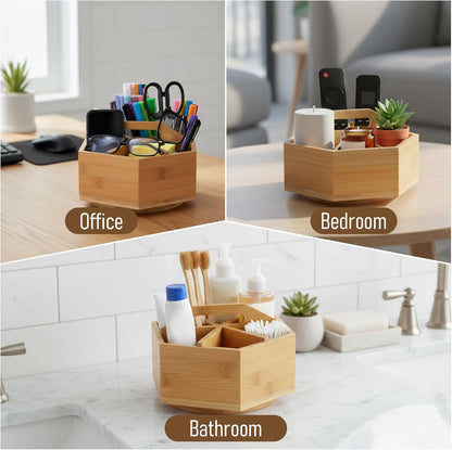 Bamboo Rotating Art Supply Desk Organizer, Rotating Marker Organizer for Alcohol Markers, Office Supplies Desktop Storage Caddy, 360-Degree Rotatings Bamboo Storage for Pencils, Pen, Paint Brushes