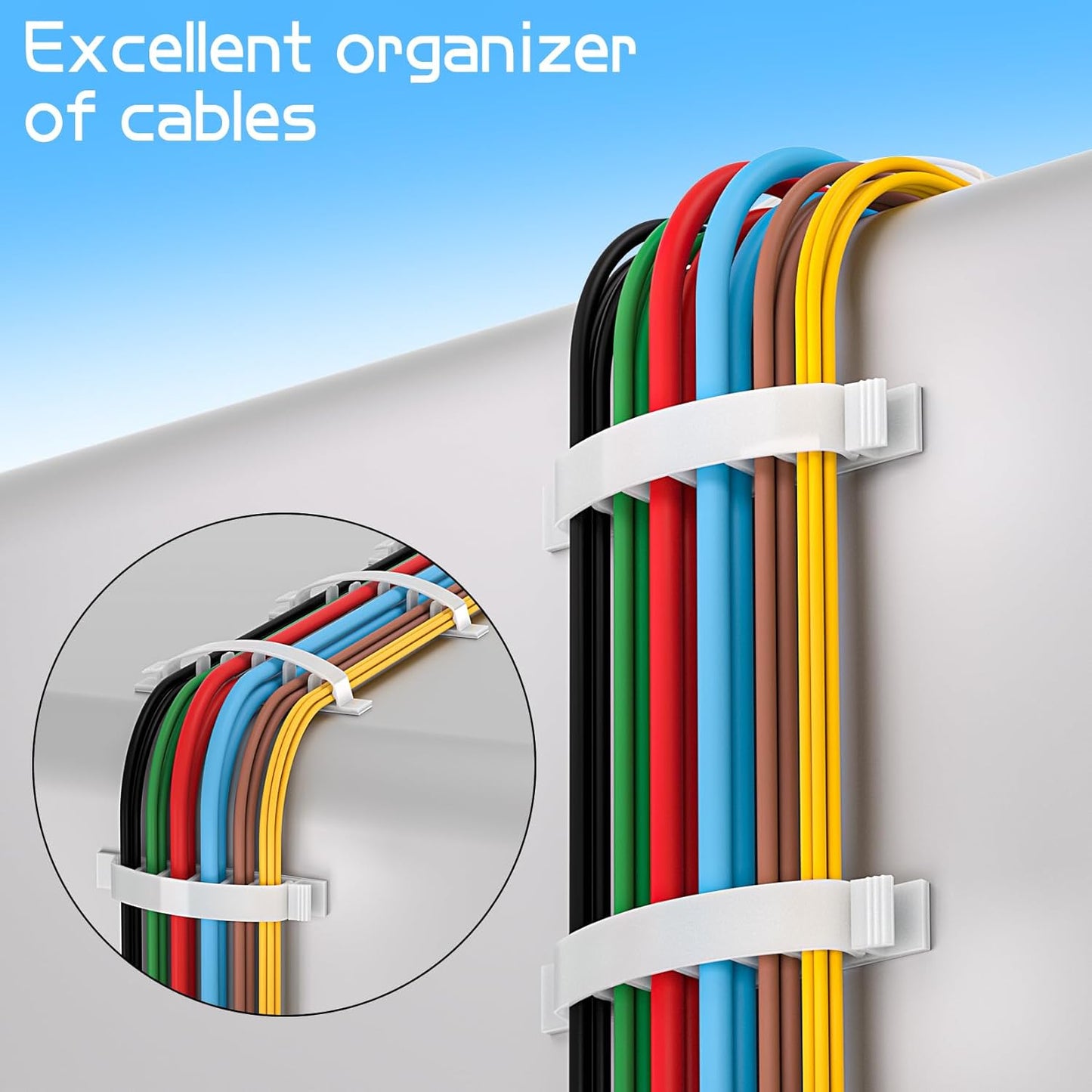XHF 100pcs Adhesive Cable Wire Clips Black, Outdoor Cable Management Wire Organizer Cord Holder for Under Desk, Car, Wall, TV PC Ethernet Cable