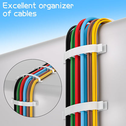 XHF 100pcs Adhesive Cable Wire Clips Black, Outdoor Cable Management Wire Organizer Cord Holder for Under Desk, Car, Wall, TV PC Ethernet Cable