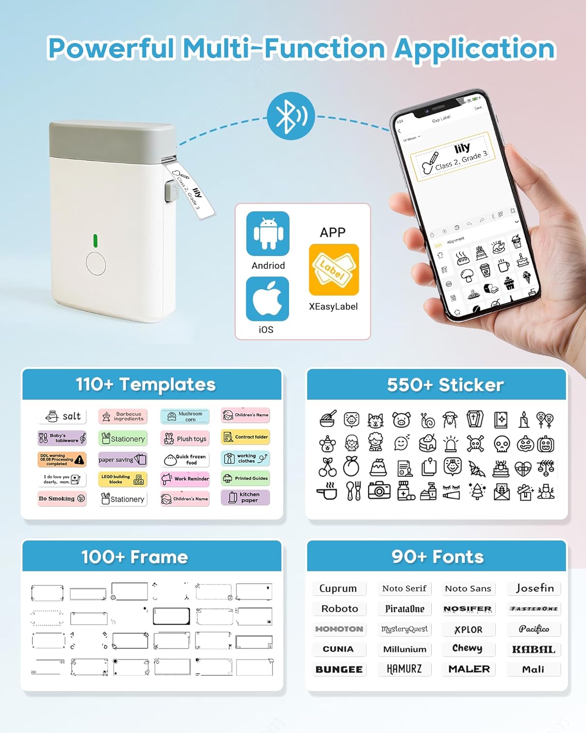 ORGBRO Label Maker Machine with Tape, X1 Portable Bluetooth Mini Label Printer, Support Pre-Cut & Continuous Label, Wireless Small Label Makers with Versatile App for School Home Office Organization