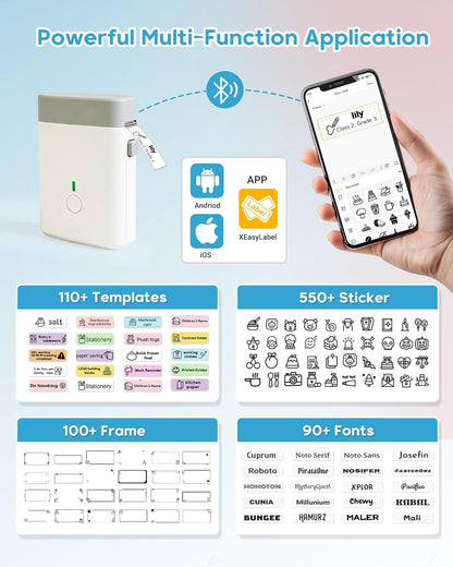 ORGBRO Label Maker Machine with Tape, X1 Portable Bluetooth Mini Label Printer, Support Pre-Cut & Continuous Label, Wireless Small Label Makers with Versatile App for School Home Office Organization