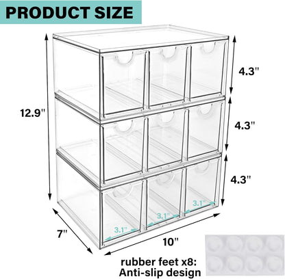 Prsildan Acrylic Makeup Organizer, 2 Pack Stackable Storage Drawers with 6 Drawers for Office Desk Vanity Craft Room Clear Drawer Organizers for Hair Accessories Art Supplies Cosmetics Modular System
