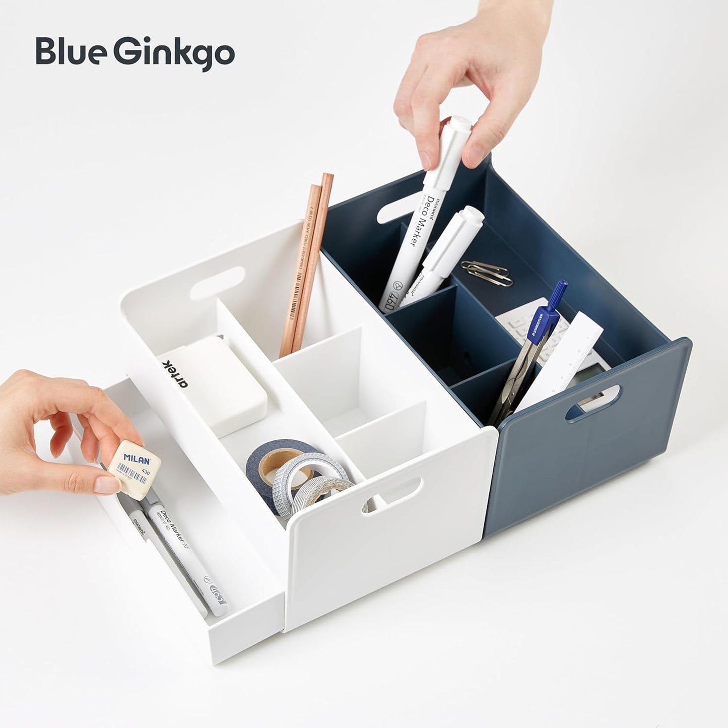BLUE GINKGO Compact Desk Organizer – Small 5-Compartment, Half Drawer Storage – Pen Holder, Stationery Organizer for Desktop, Vanity, Shelf (Made in Korea, Green)