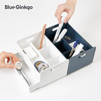 BLUE GINKGO Compact Desk Organizer – Small 5-Compartment, Half Drawer Storage – Pen Holder, Stationery Organizer for Desktop, Vanity, Shelf (Made in Korea, Green)