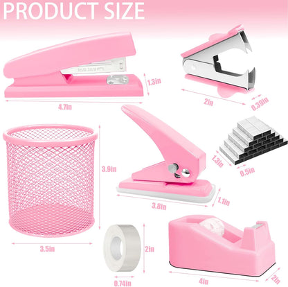 Purple Desk Accessories, 17Pcs Purple Office Supplies Set with Stapler, Mesh Desk Organizer, Tape Dispenser, Staple Remover, Pen Holder, Clips, Pens, Ruler, for Office Home School Women Students Gift