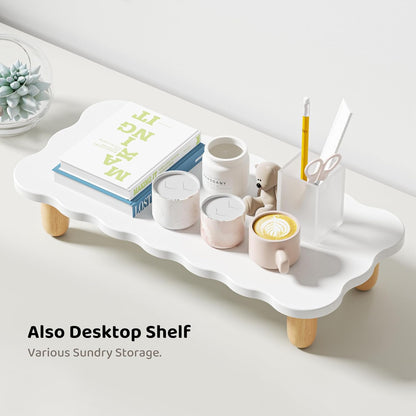AFOOYO Monitor Stand Riser, Cookie-Shaped Sturdy Wood Computer Monitor Stand for Desk, Ergonomic Desk Stand, Multi-Purpose Desktop Organizer Riser for Computer, Laptop, Printer, TV,White